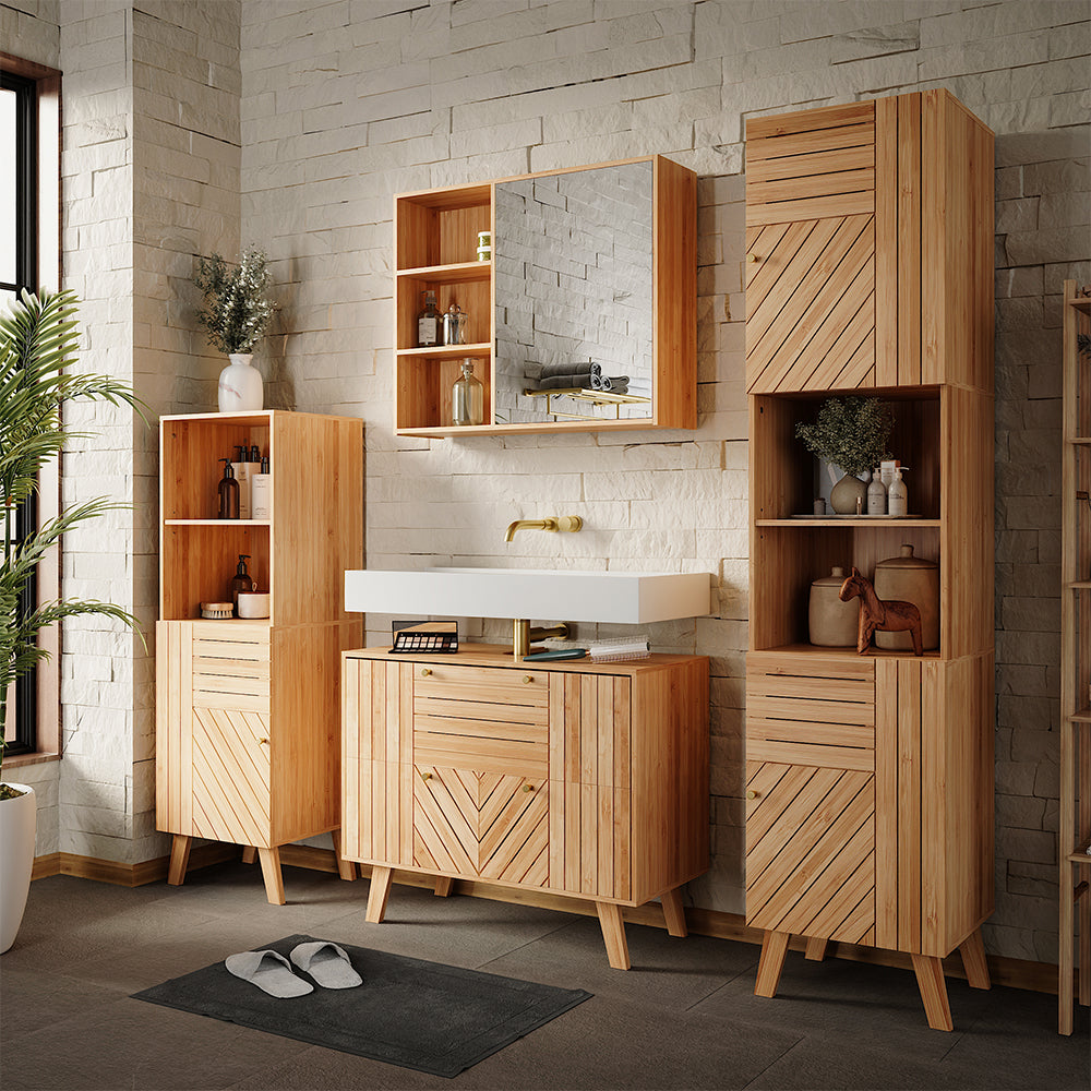 Vicco Mobile sottolavabo per bagno Bambù 80 x 65 cm con 2 cassetti