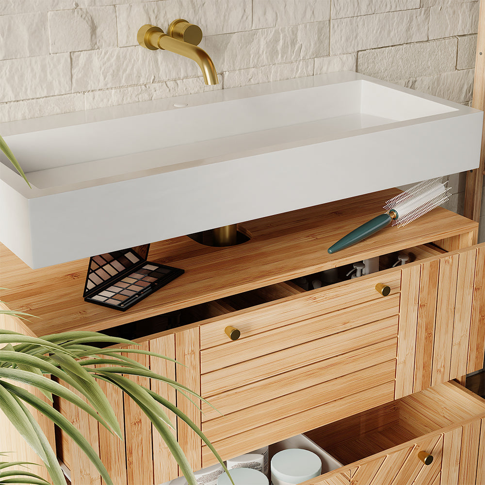 Vicco Mobile sottolavabo per bagno Bambù 80 x 65 cm con 2 cassetti