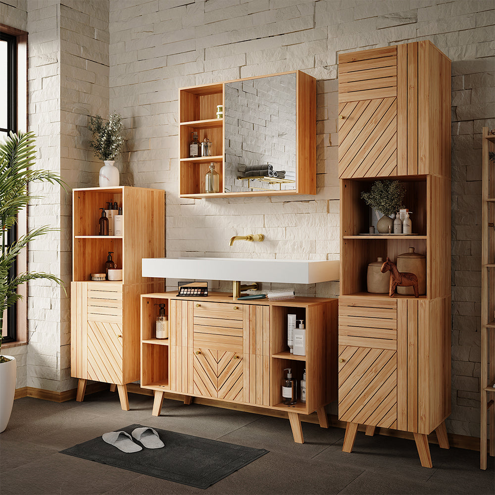 Vicco Mobile sottolavabo per bagno Bambù 100 x  cm con 2 cassetti