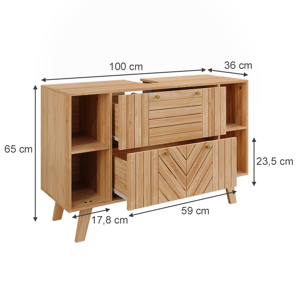 Vicco Mobile sottolavabo per bagno Bambù 100 x  cm con 2 cassetti