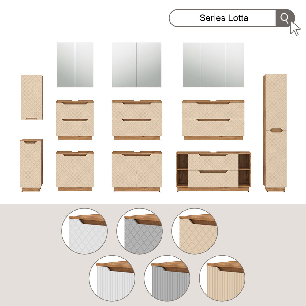 Vicco Set di mobili da bagno Rovere/grigio con struttura in piastrelle 3 parti