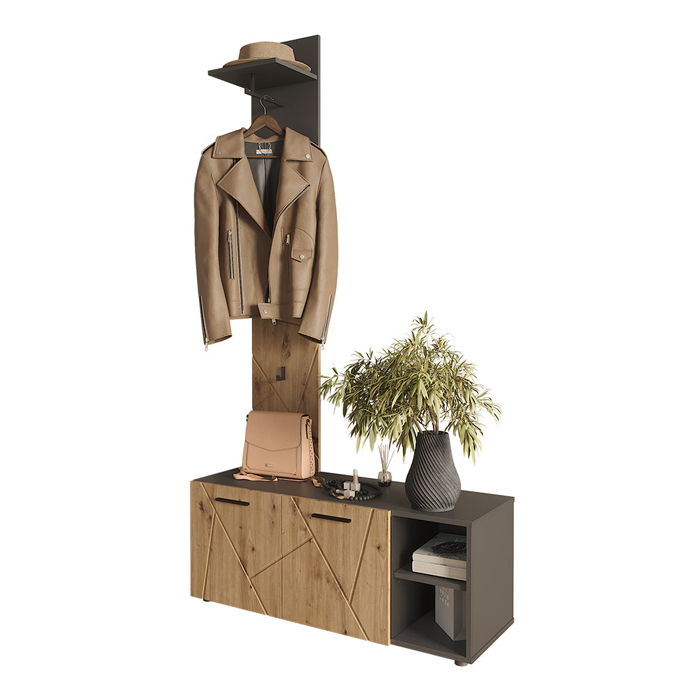 Vicco Armadio da ingresso Antracite/Artisan 106 x 43 cm Set con scarpiera e pannello appendiabiti