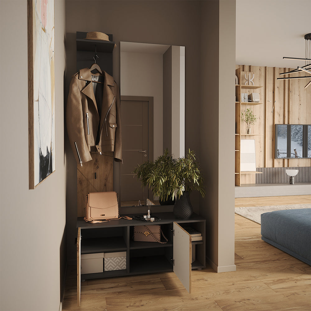 Vicco Armadio da ingresso Antracite/Artisan 106 x 43 cm Set con scarpiera e pannello appendiabiti