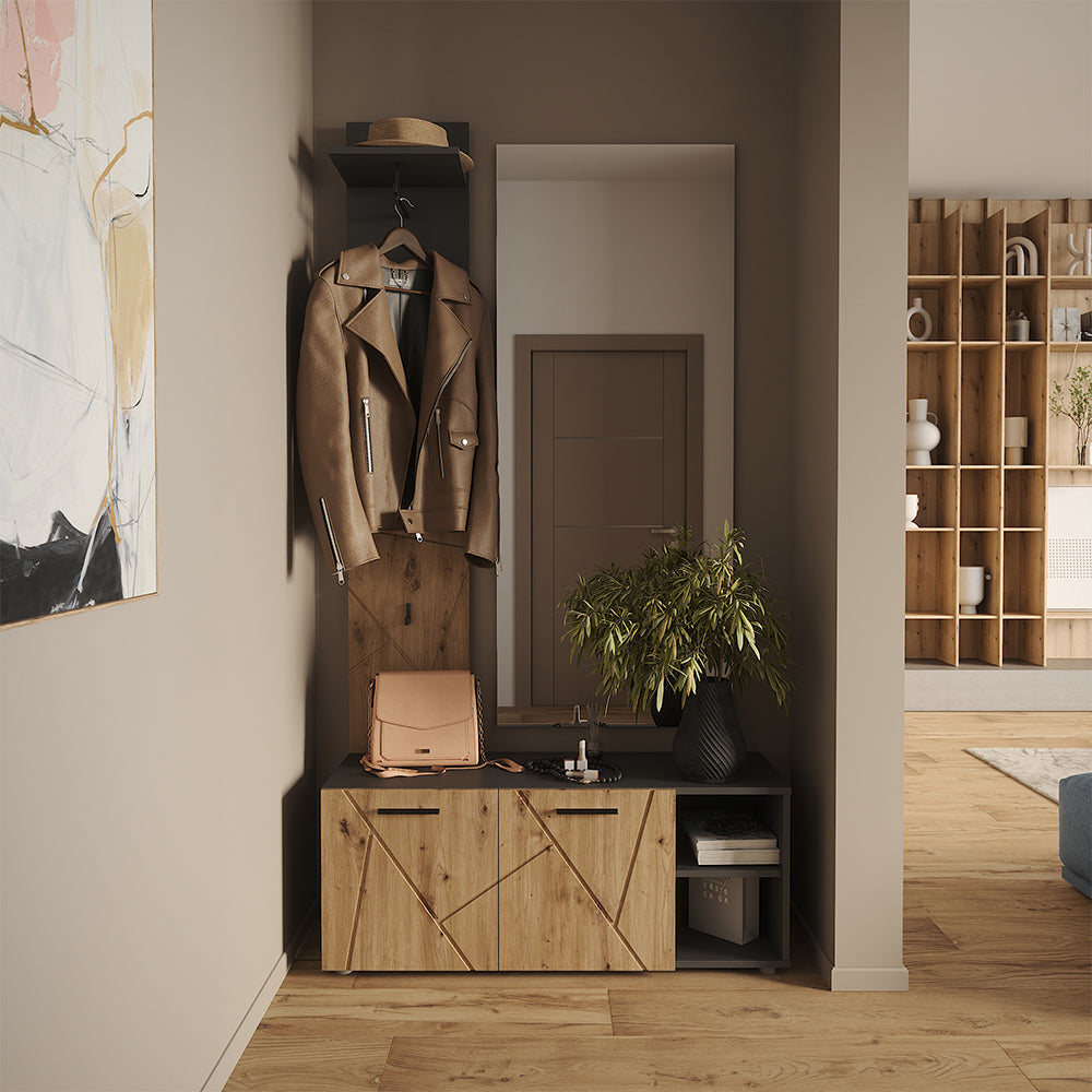 Vicco Armadio da ingresso Antracite/Artisan 106 x 43 cm Set con scarpiera e pannello appendiabiti