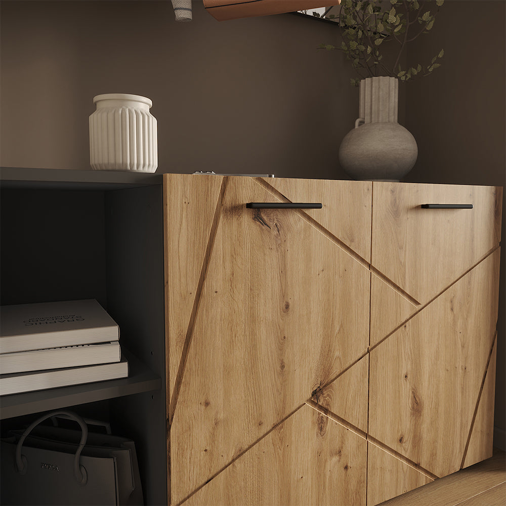 Vicco Armadio da ingresso Antracite/Artisan 106 x 63 cm Set con scarpiera e appendiabiti a muro con specchio
