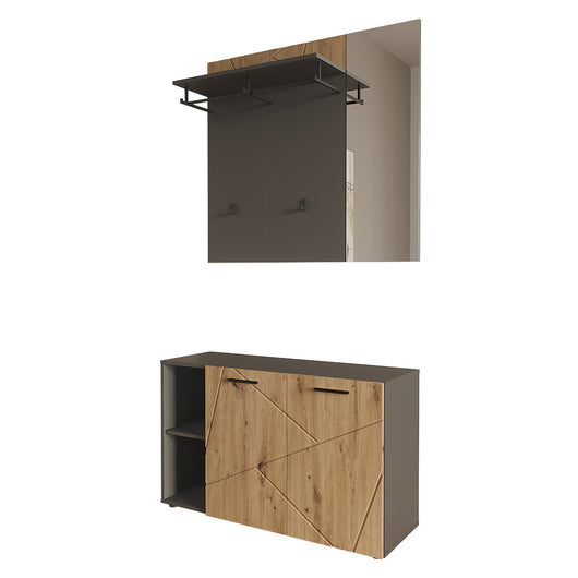 Vicco Armadio da ingresso Antracite/Artisan 106 x 63 cm Set con scarpiera e appendiabiti a muro con specchio
