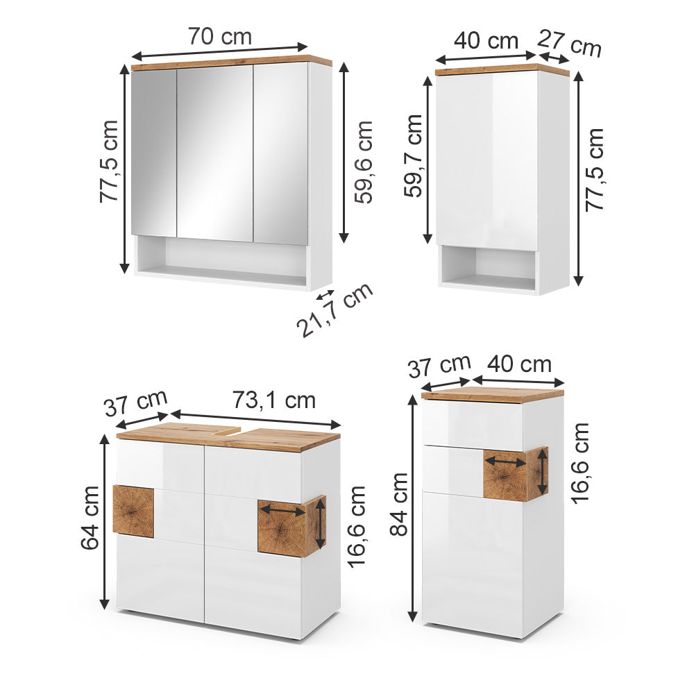 Vicco Set di mobili da bagno Bianco 4 parti