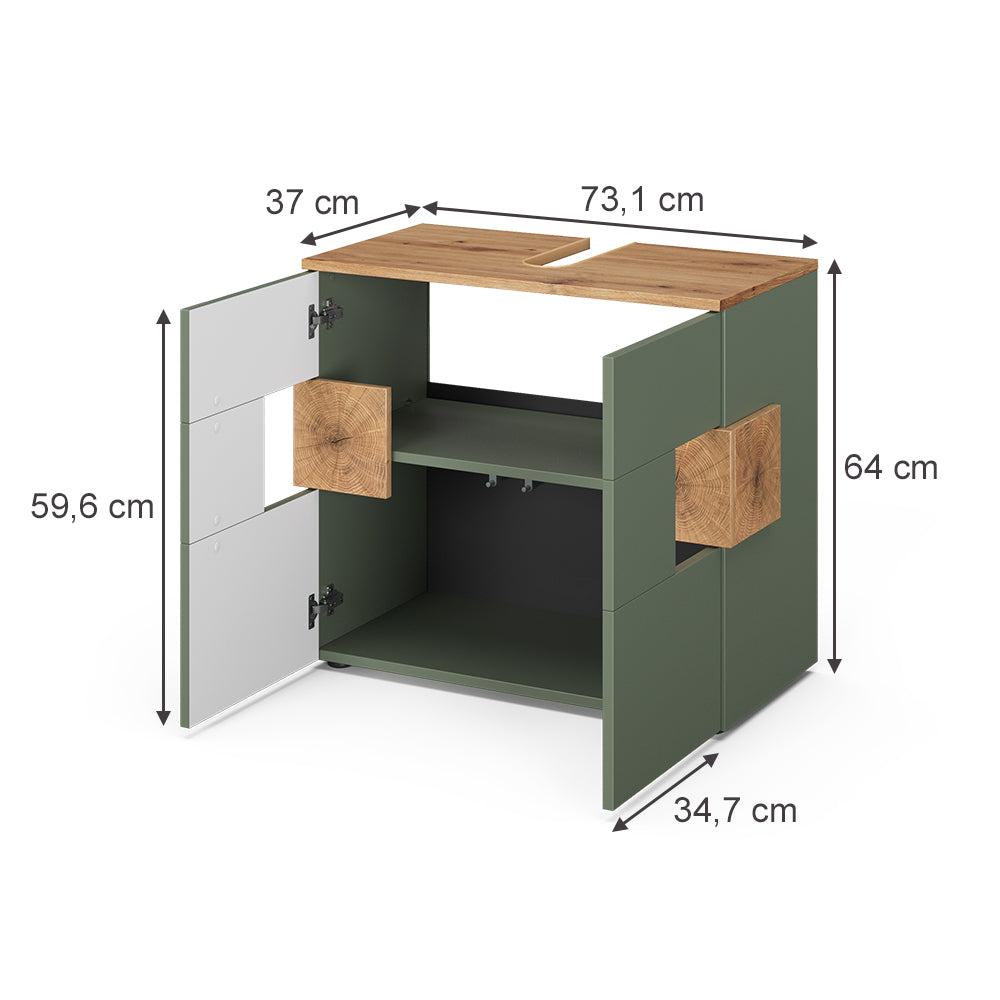 Vicco Mobile sottolavabo per bagno Verde/Artigianale 73.1 x 64 cm