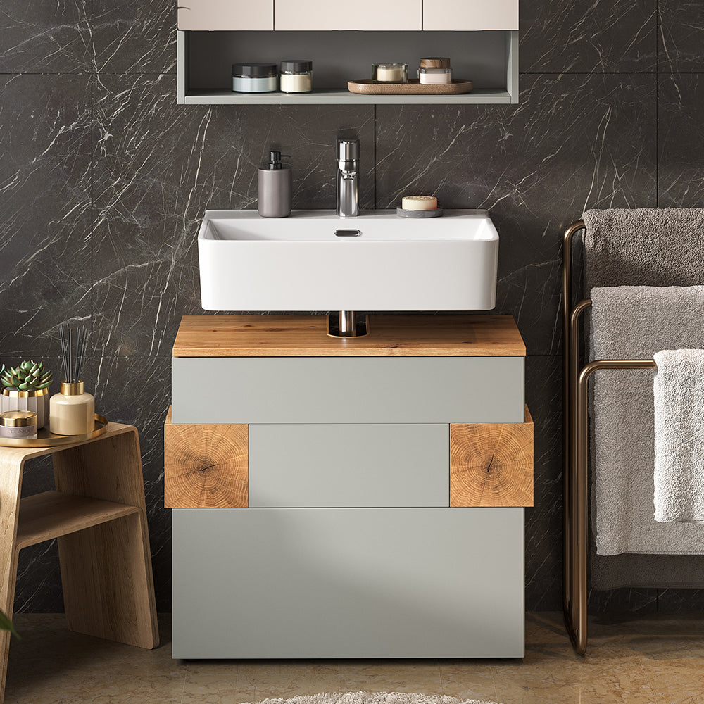 Vicco Mobile sottolavabo per bagno Grigio/Artisan 70 x 64.5 cm con 2 cassetti