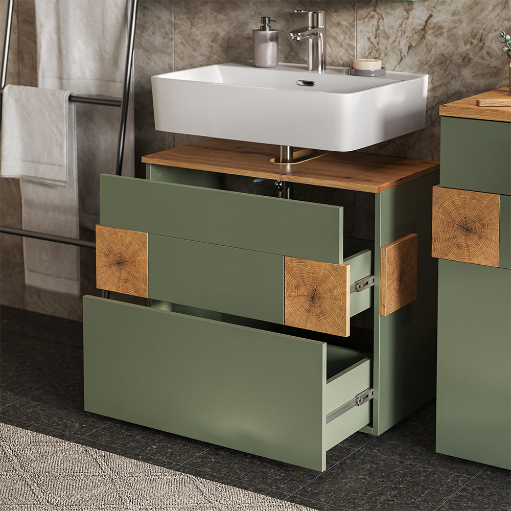Vicco Mobile sottolavabo per bagno Verde/Artigianale 70 x 64.5 cm con 2 cassetti