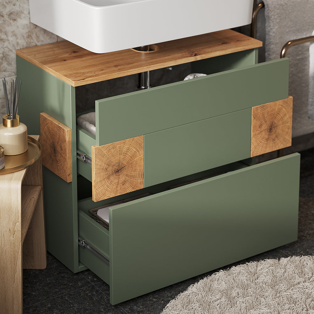 Vicco Mobile sottolavabo per bagno Verde/Artigianale 70 x 64.5 cm con 2 cassetti