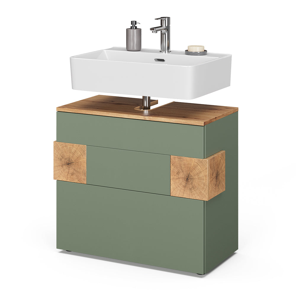 Vicco Mobile sottolavabo per bagno Verde/Artigianale 70 x 64.5 cm con 2 cassetti
