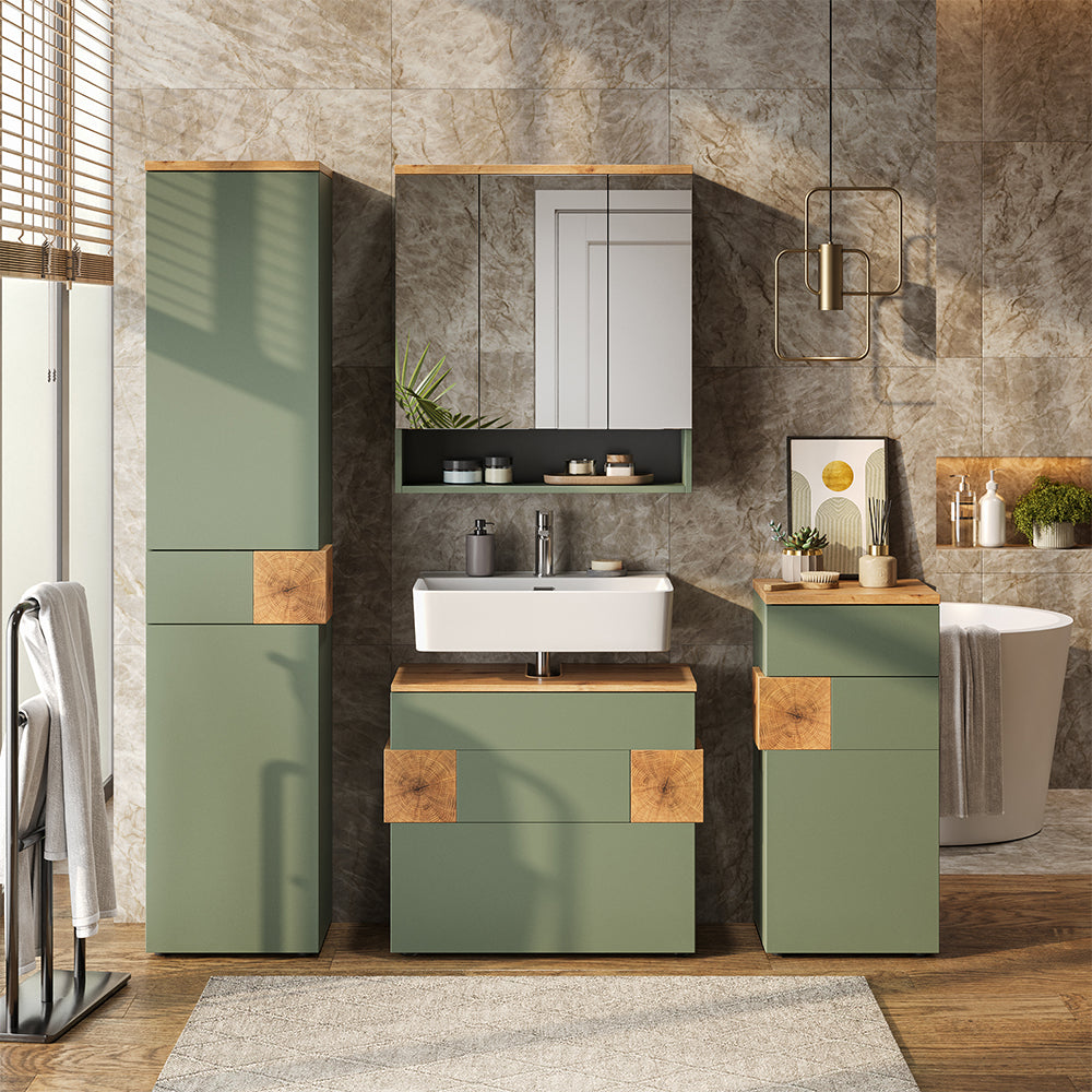 Vicco Mobile sottolavabo per bagno Verde/Artigianale 70 x 64.5 cm con 2 cassetti
