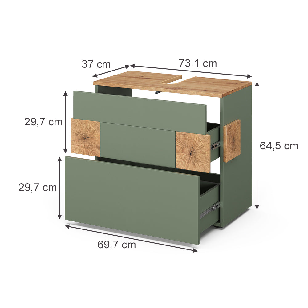 Vicco Mobile sottolavabo per bagno Verde/Artigianale 70 x 64.5 cm con 2 cassetti
