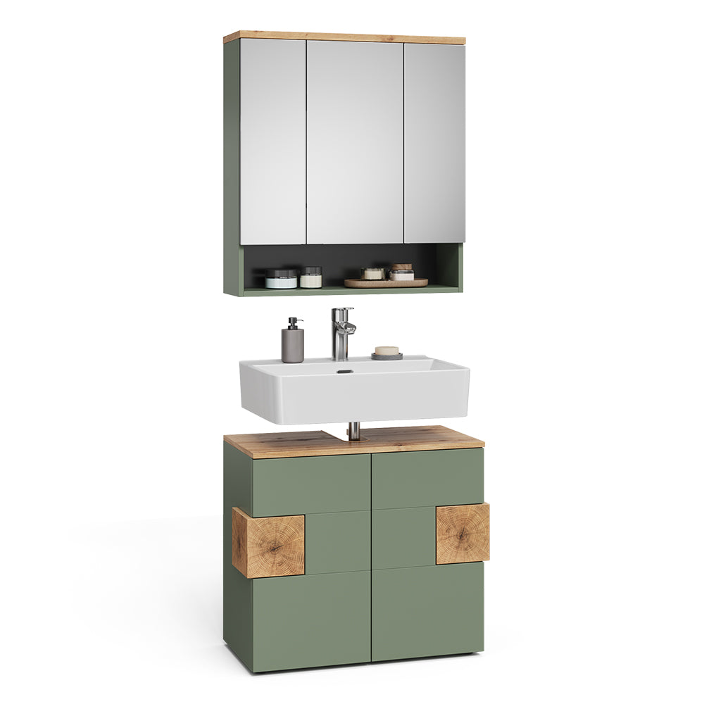 Vicco Set mobili bagno Verde/Artigianale 2 parti