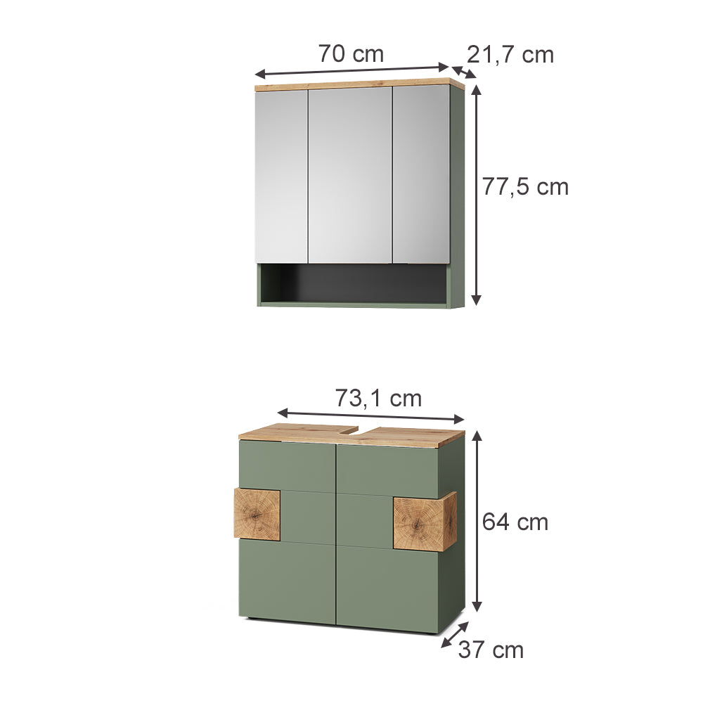 Vicco Set mobili bagno Verde/Artigianale 2 parti