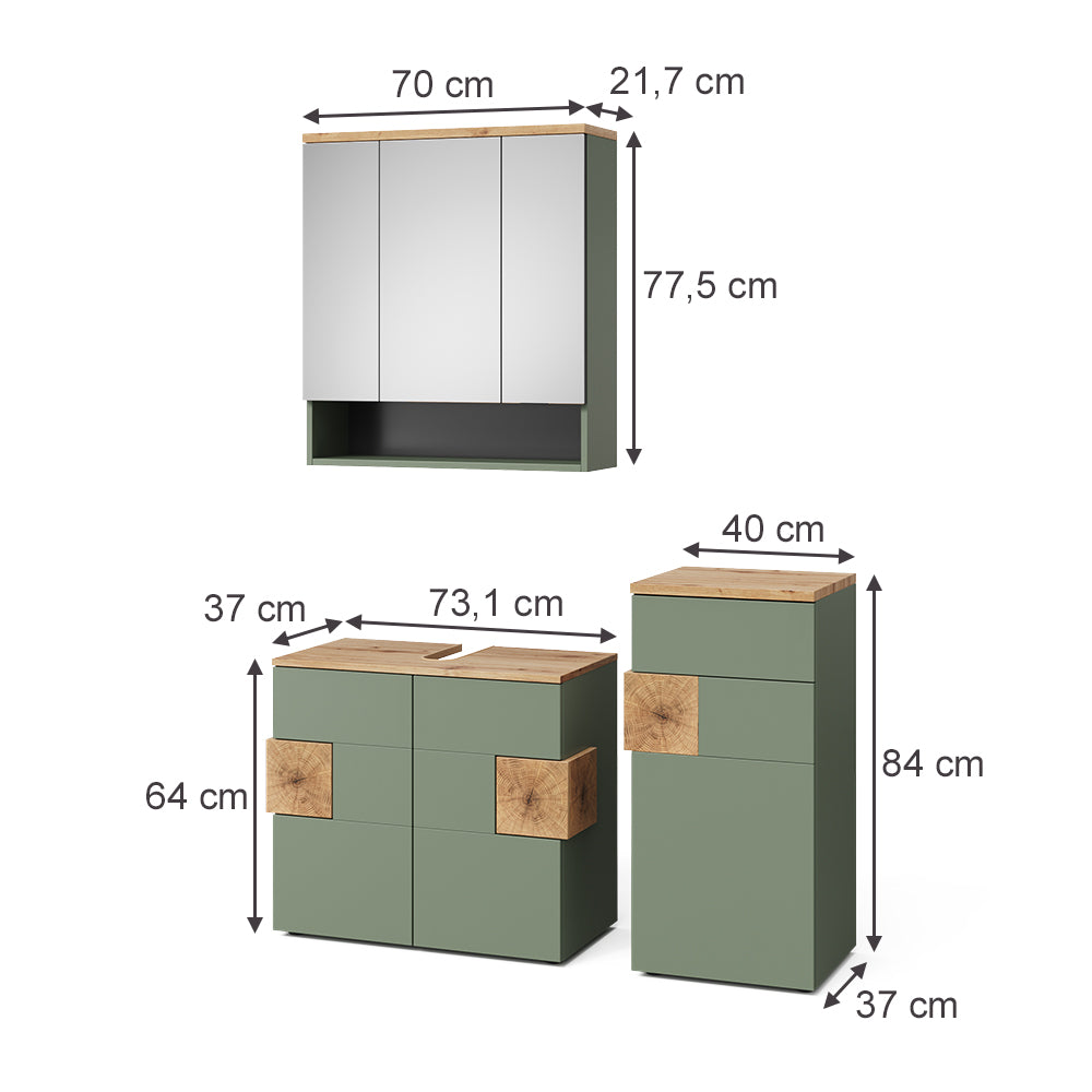 Vicco Set di mobili da bagno Verde/Artigianale 3 parti