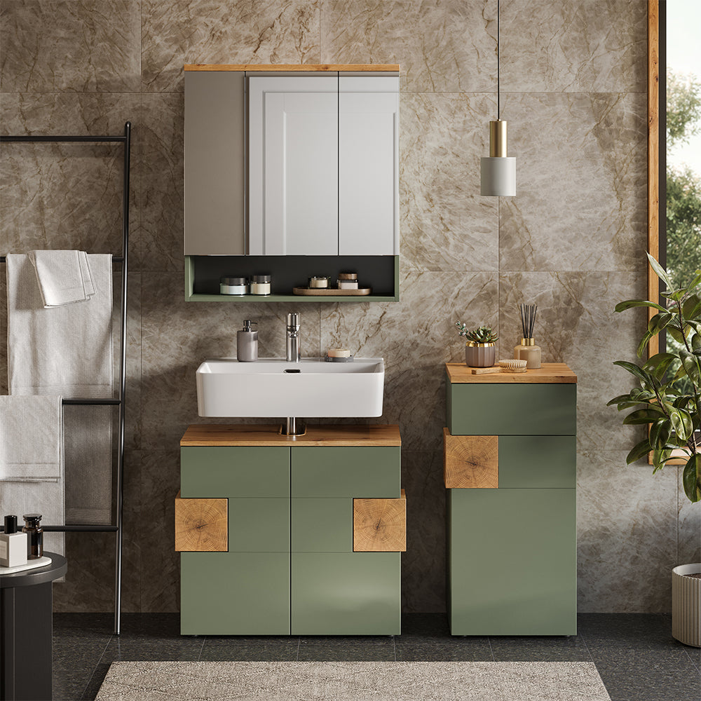 Vicco Set di mobili da bagno Verde/Artigianale 3 parti
