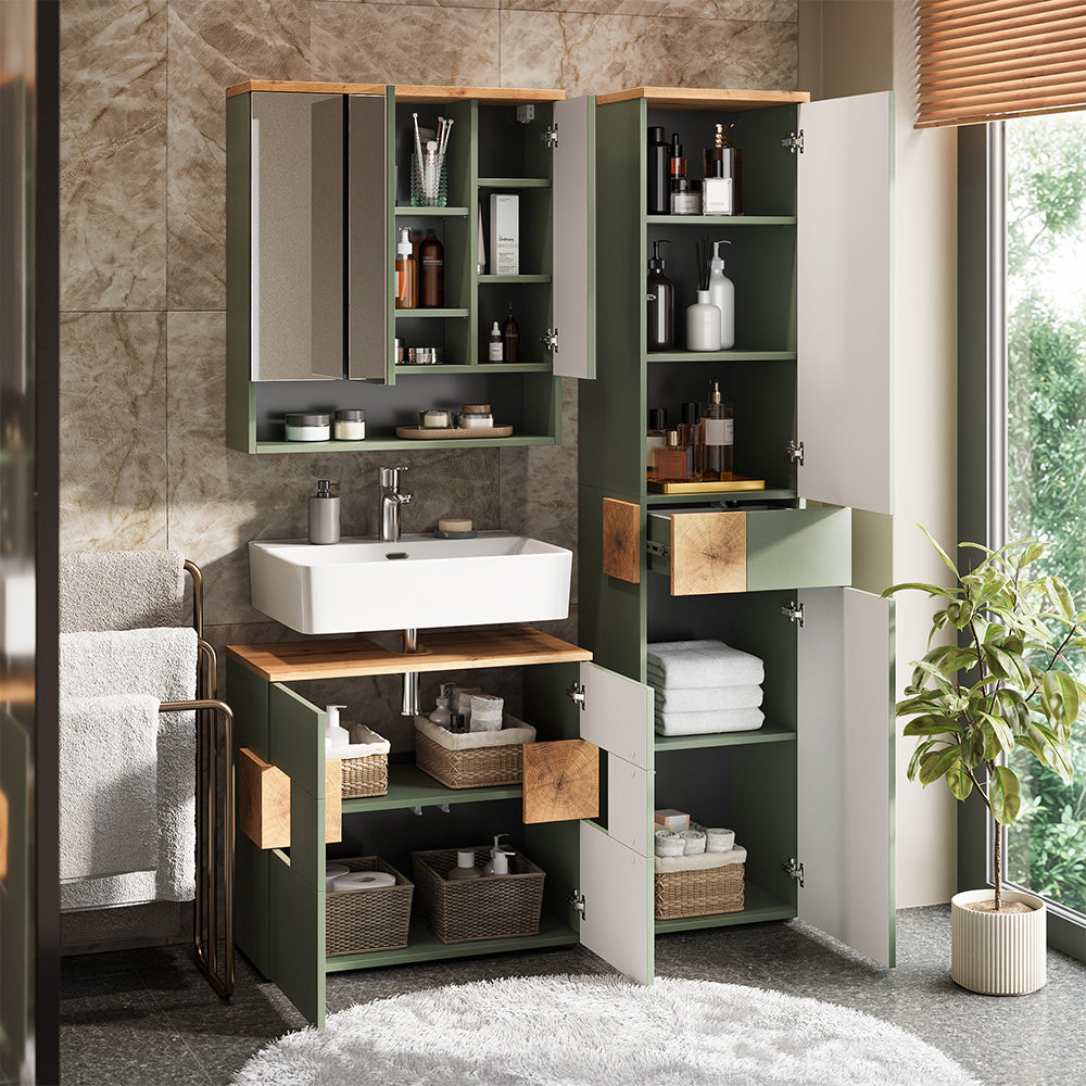 Vicco Set di mobili da bagno Verde/Artigianale 3 parti