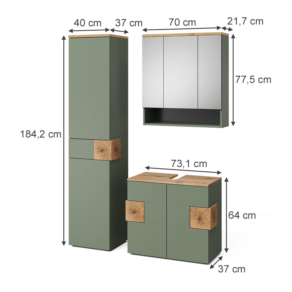 Vicco Set di mobili da bagno Verde/Artigianale 3 parti