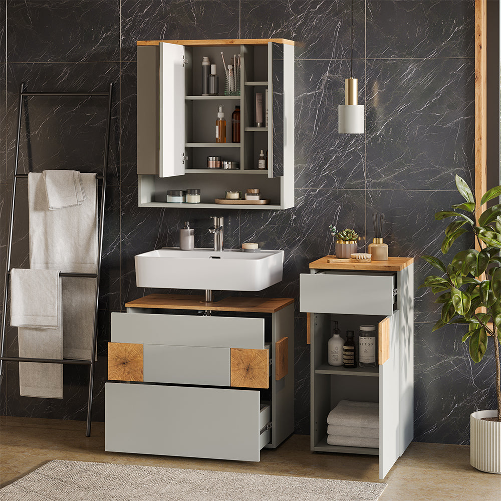 Vicco Set di mobili da bagno Grigio/Artisan 3 parti