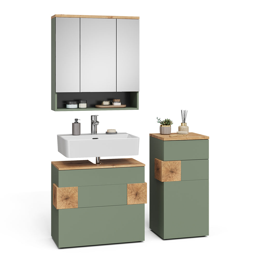 Vicco Set di mobili da bagno Verde/Artigianale 3 parti