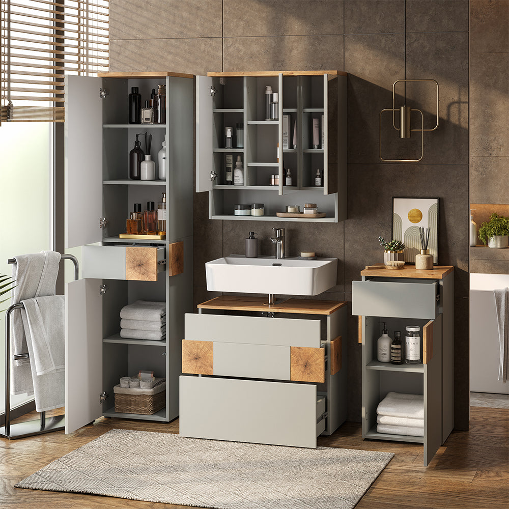 Vicco Set di mobili da bagno Grigio/Artisan 4 parti