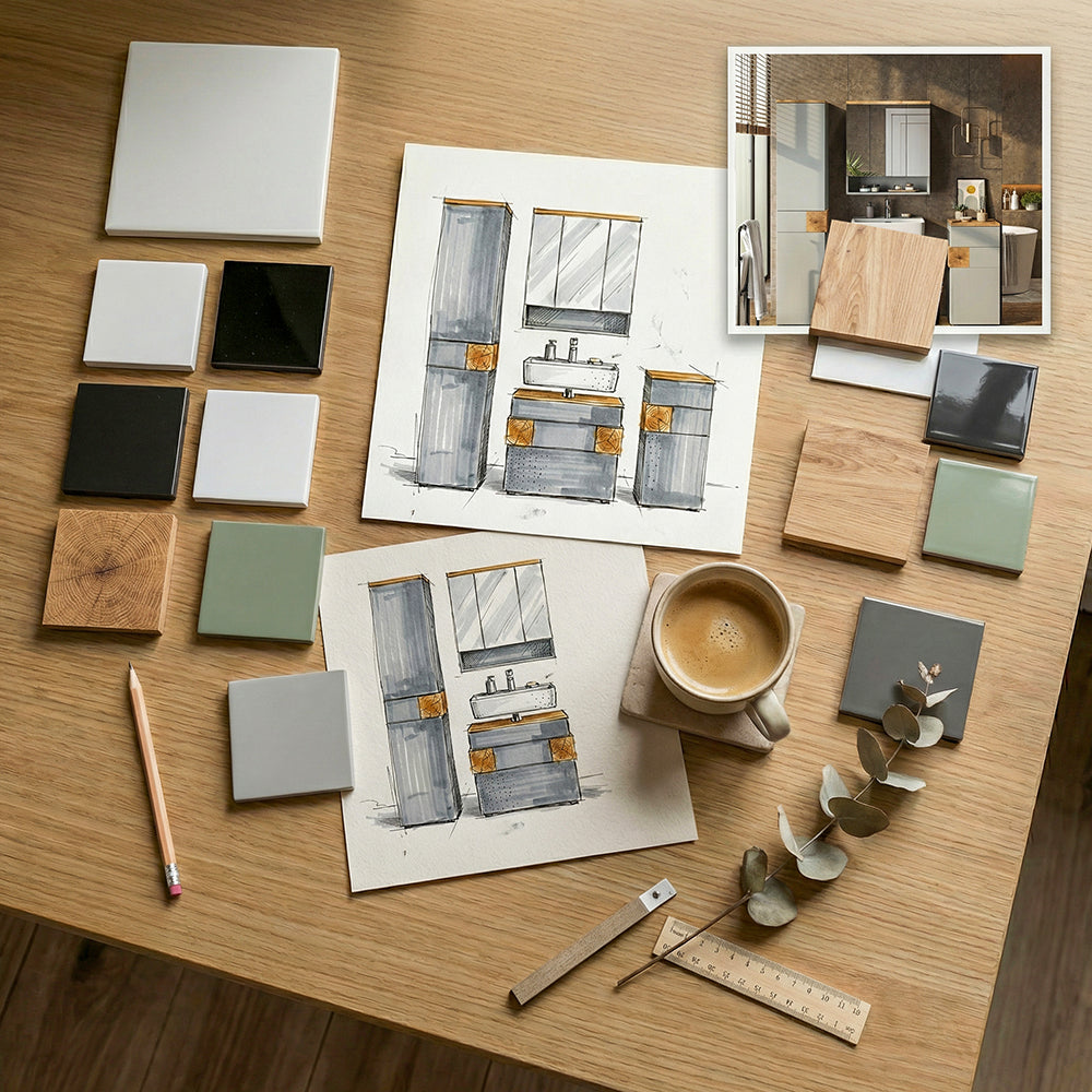 Vicco Set di mobili da bagno Grigio/Artisan 4 parti