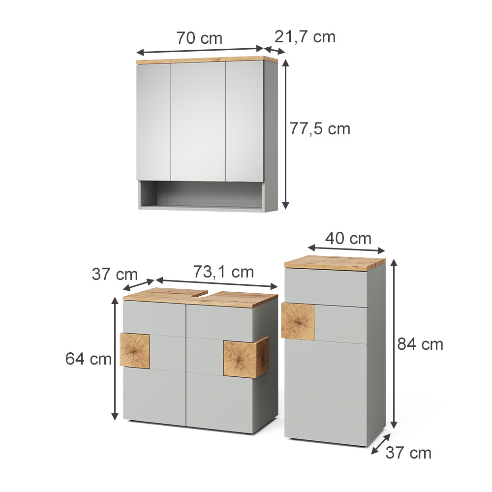 Vicco Set di mobili da bagno Grigio 3 parti