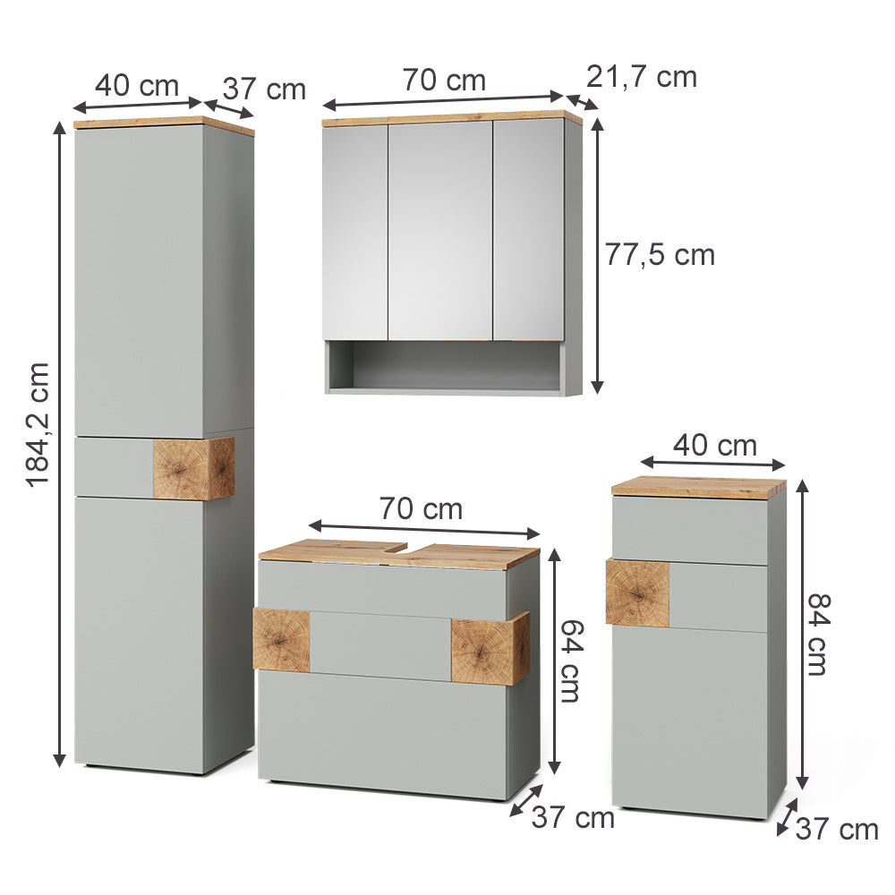 Vicco Set di mobili da bagno Grigio/Artisan 4 parti