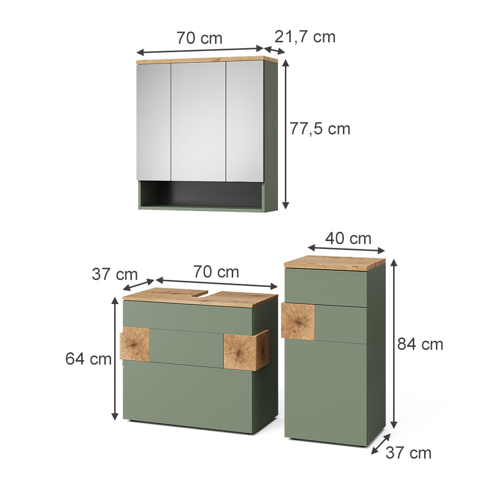 Vicco Set di mobili da bagno Verde/Artigianale 3 parti
