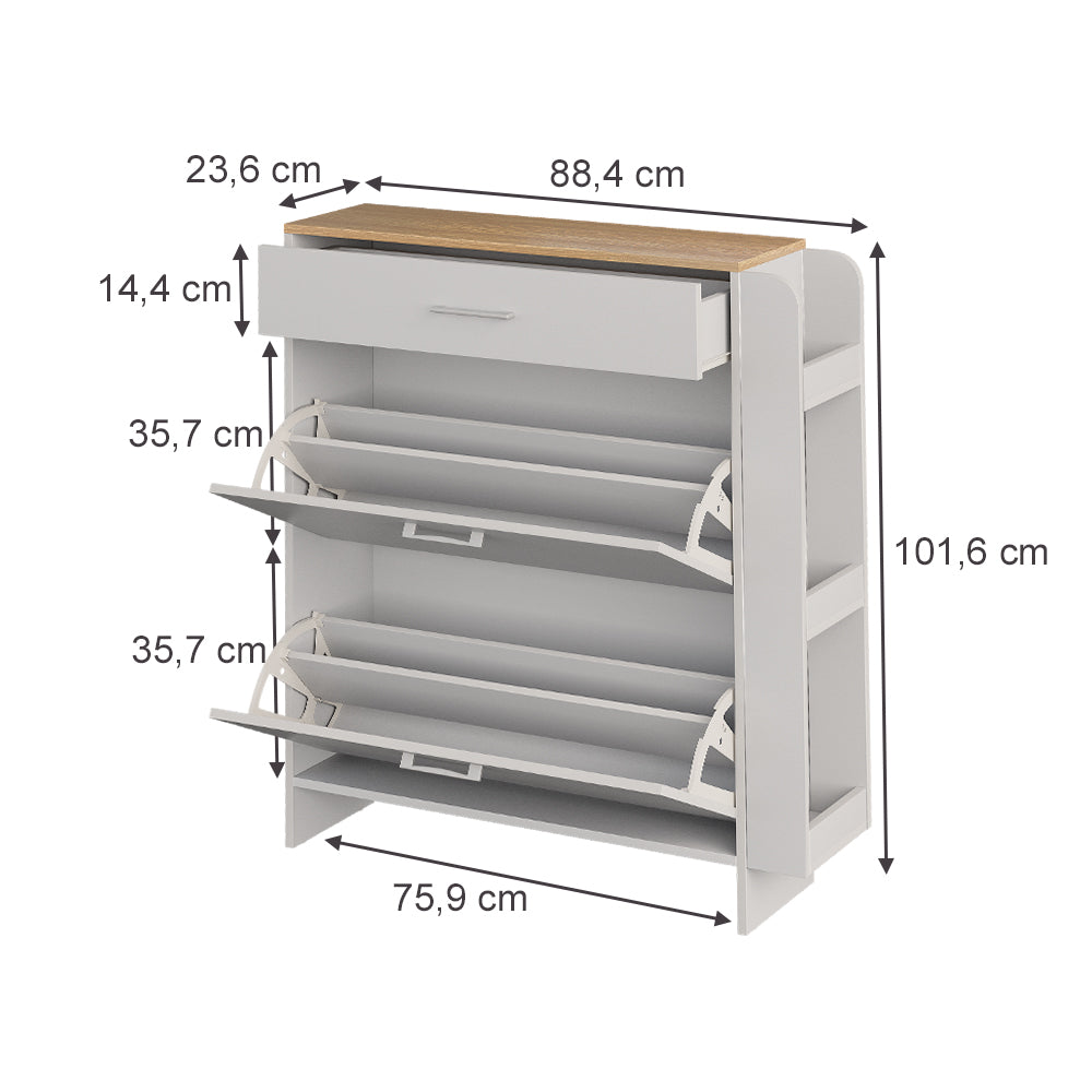 Vicco Mobile porta scarpe Bianco/quercia 88.4 x 101.6 cm Con scomparti aperti e chiusi