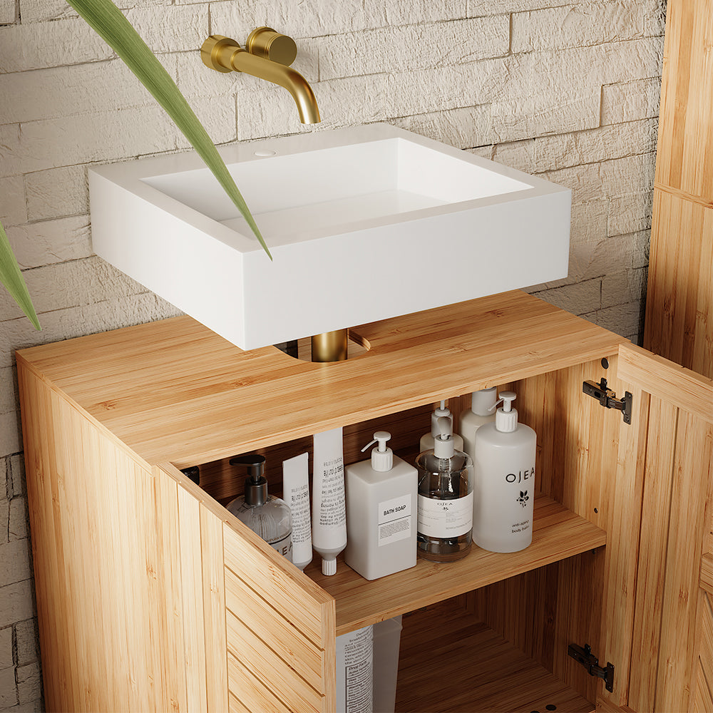 Vicco Mobiletto per lavabo Bambù 60 x 65 cm con 2 porte