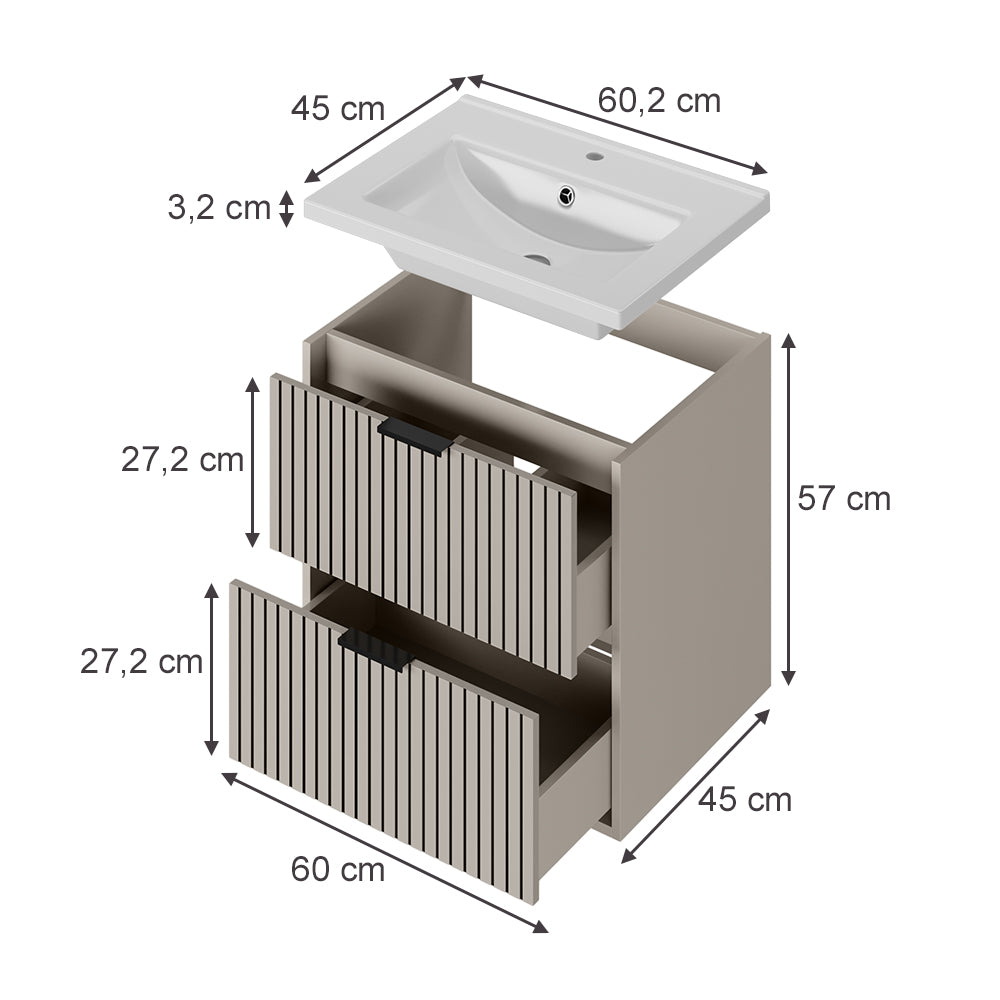 Vicco Set di mobili da bagno Cachemire 60.2 x 45 cm con lavabo