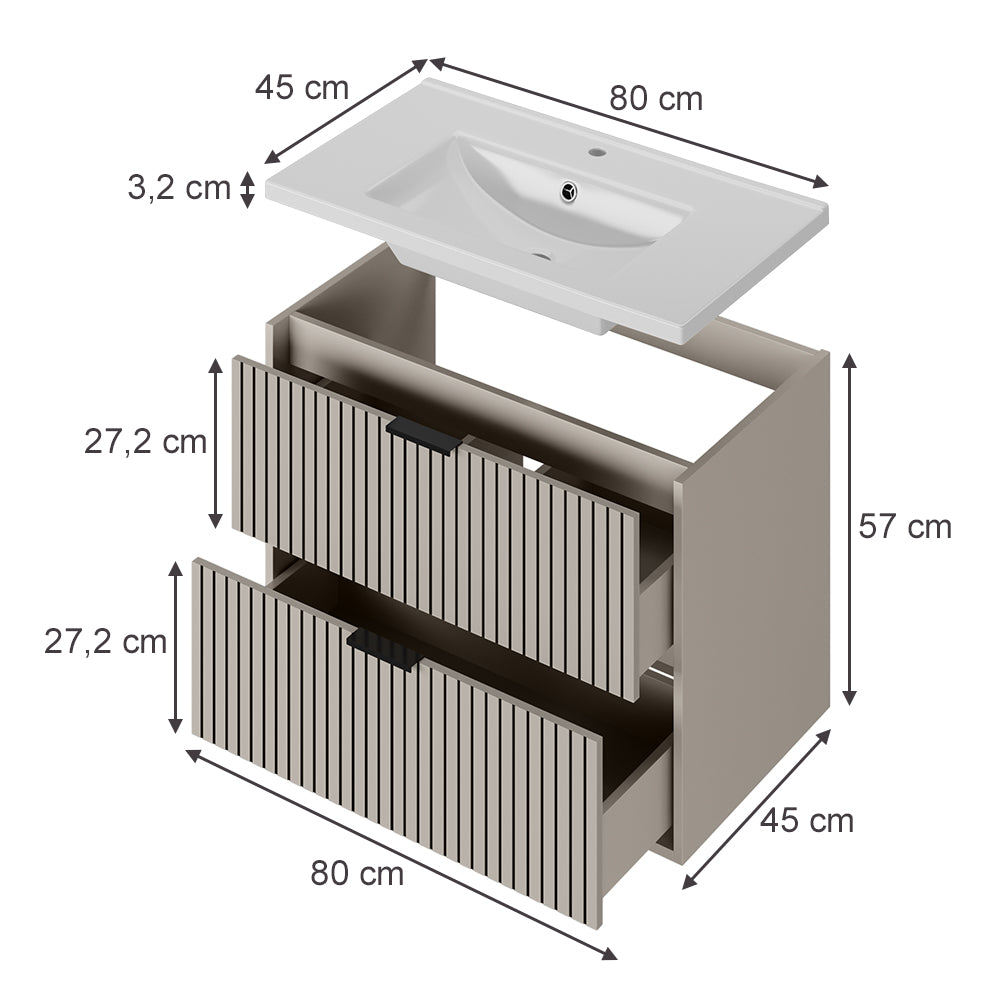 Vicco Set di mobili da bagno Cachemire 80 x 57 cm con lavabo