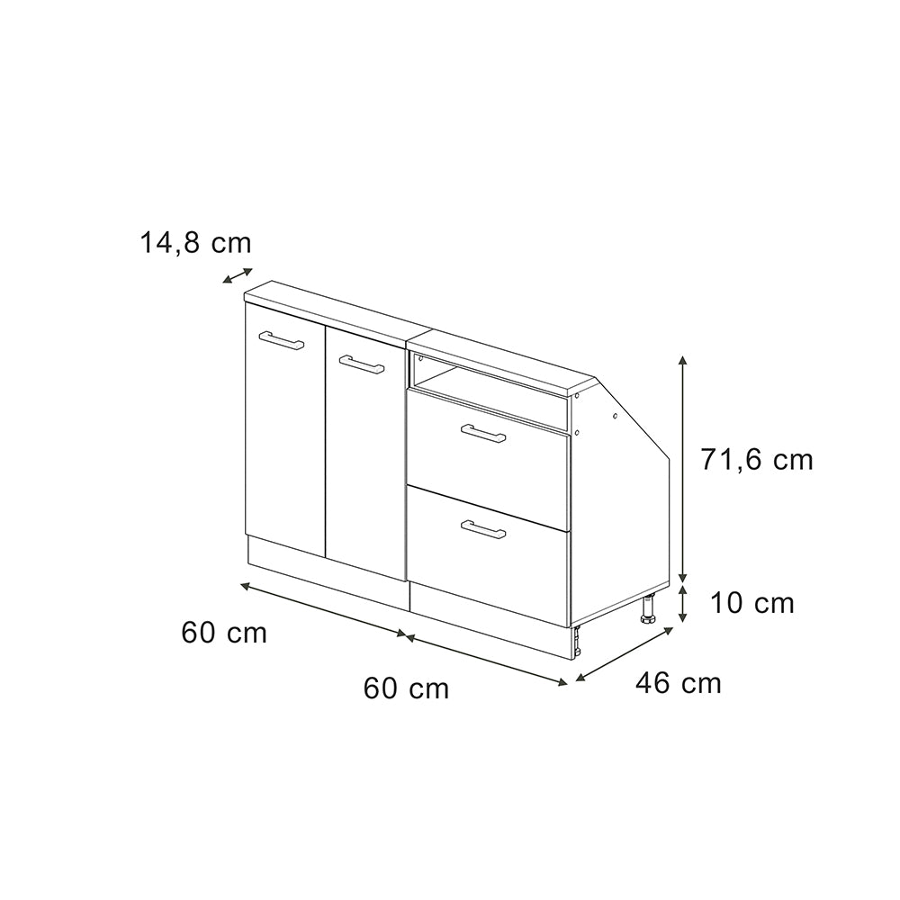Vicco Mobile cucina sottotetto Ondulazione bianca 120 cm Set di 2