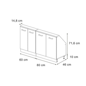 Vicco Mobile cucina sottotetto Ondulazione bianca 140 cm Set di 2