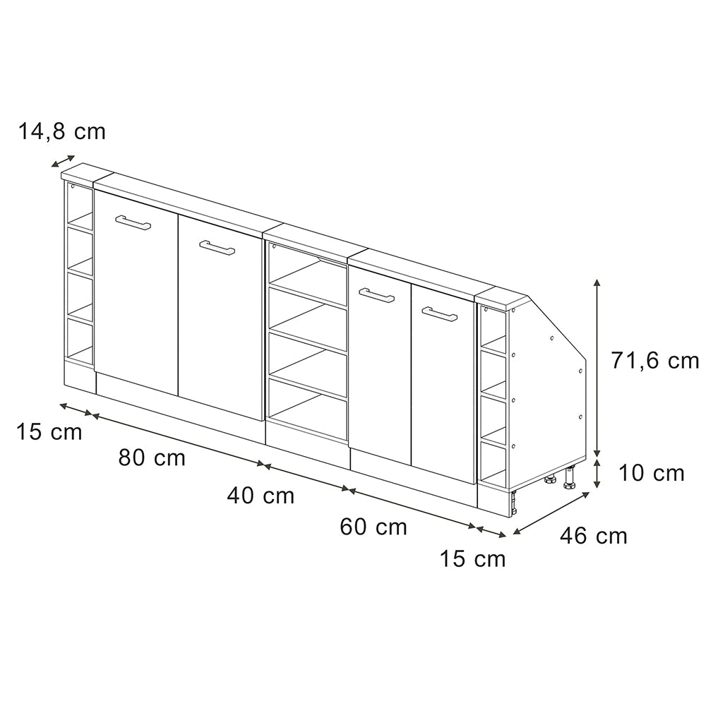 Vicco Mobile cucina sottotetto Antracite oro/oro power oak 210 cm Set di 5
