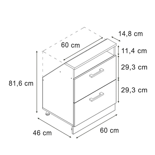 Vicco Mobile cucina sottotetto Ondulazione bianca 60 cm con 2 cassetti