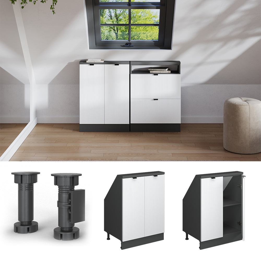 Vicco Mobile cucina sottotetto Ondulazione bianca 60 cm con 2 porte