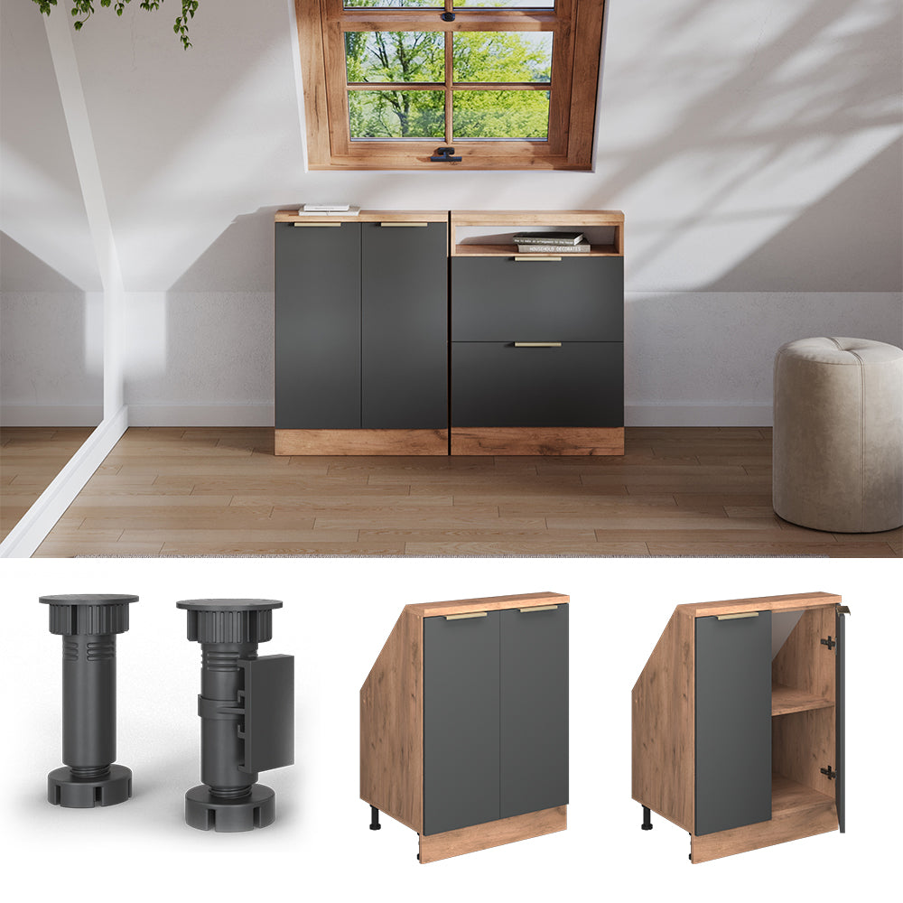 Vicco Mobile cucina sottotetto Antracite oro/oro power oak 60 cm con 2 porte
