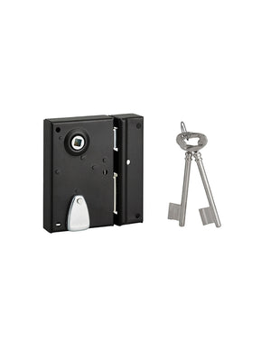 Serratura da applicare quadro maniglia 7mm, destra, incontro incassabile, asse 40mm, 110x70mm, nero, 2 chiavi - THIRARD