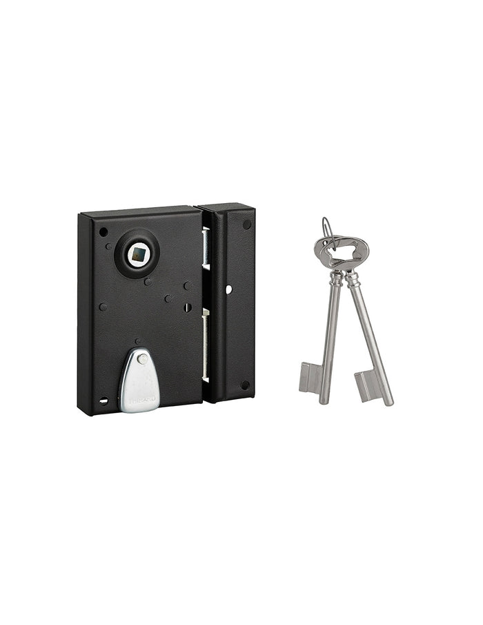 Serratura da applicare quadro maniglia 7mm, destra, incontro incassabile, asse 40mm, 110x70mm, nero, 2 chiavi - THIRARD