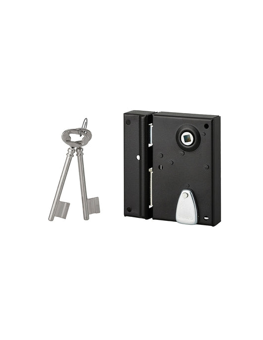Serratura da applicare, quadro maniglia 7mm, sinistra, incontro incassabile, asse 40mm, 110x70mm, nero, 2 chiavi - THIRARD