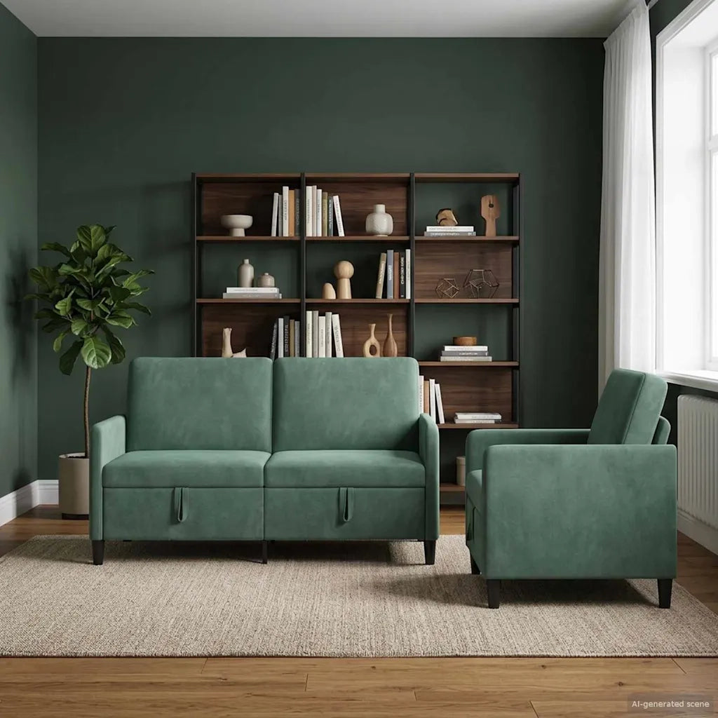 Set di Divani con Storage 2 pz Verde Mare Poliestere 3429201