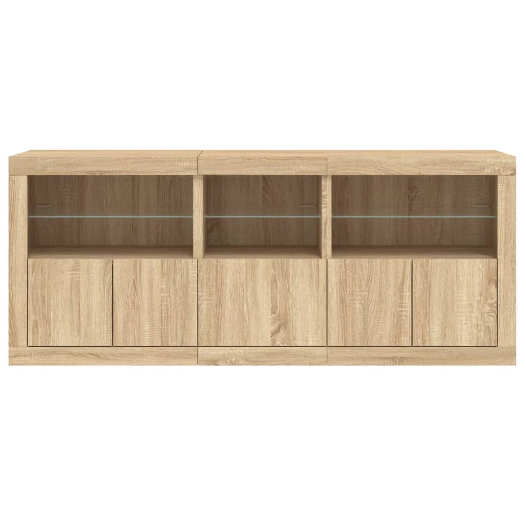 Buffet credenza cassettiera armadio mobile contenitore organizer per cucina soggiorno salotto con luci LED Sonoma 162 x 37 x 67 cm marrone 02_0029942
