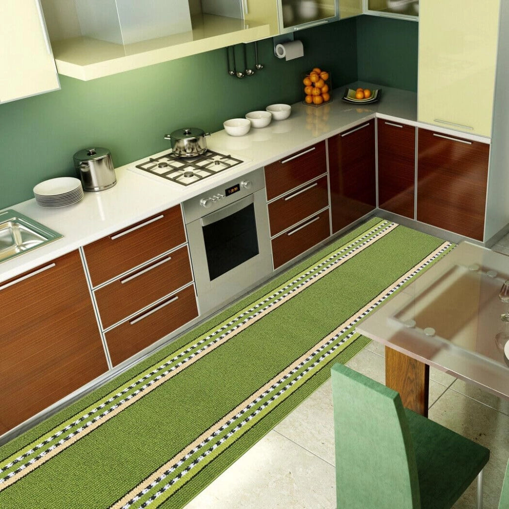 Tappeto Cucina 57x180 cm Antiscivolo Made in Italy Passatoia Corsia Bordata Ingresso Lavabile Verde