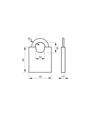 Lucchetto shoulder 50 mm, ottone massiccio, guardia alta, 2 chiavi - THIRARD