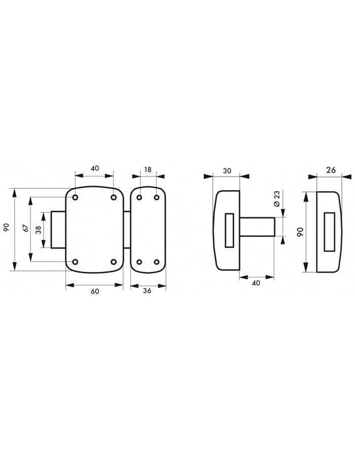 Serratura a chiavistello a blocco unilaterale Corvette, cilindro 40mm, acciaio, 3 chiavi, bronzo epossidico - THIRARD
