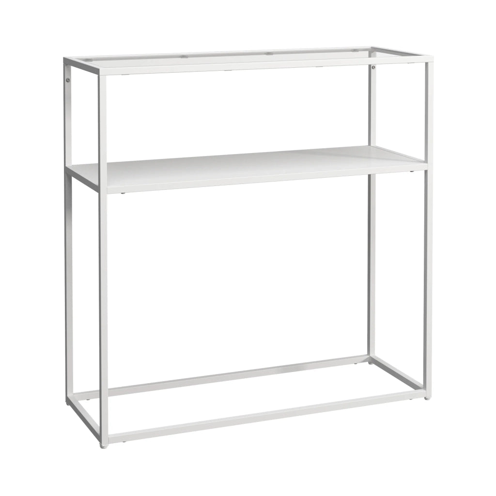 Tavolo consolle metallo e vetro temperato 80 x 80 x 30 cm bianco trasparente 03_0008580